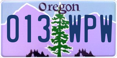 OR license plate 013WPW