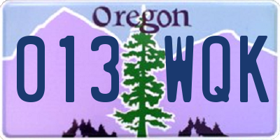OR license plate 013WQK