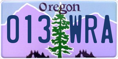 OR license plate 013WRA