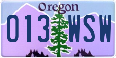OR license plate 013WSW