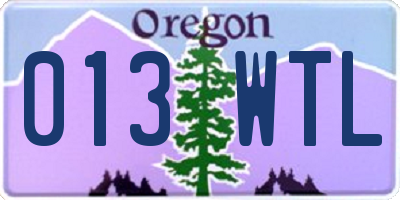 OR license plate 013WTL