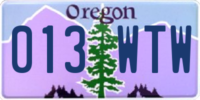 OR license plate 013WTW