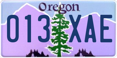 OR license plate 013XAE
