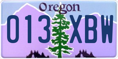 OR license plate 013XBW