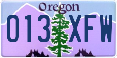 OR license plate 013XFW