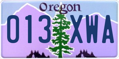 OR license plate 013XWA