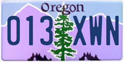 OR license plate 013XWN