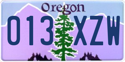OR license plate 013XZW