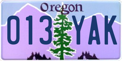 OR license plate 013YAK