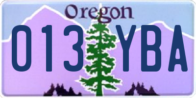 OR license plate 013YBA