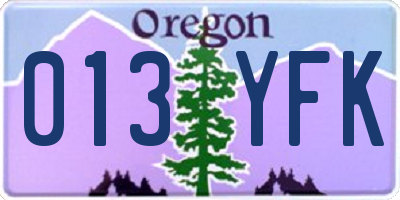 OR license plate 013YFK