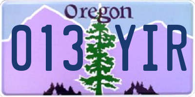 OR license plate 013YIR