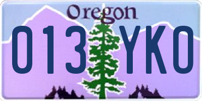 OR license plate 013YKO
