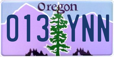 OR license plate 013YNN