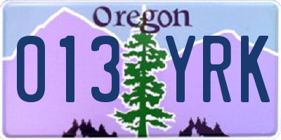 OR license plate 013YRK
