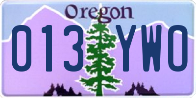 OR license plate 013YWO