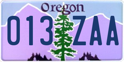 OR license plate 013ZAA