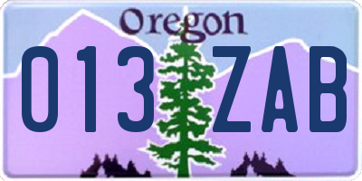 OR license plate 013ZAB