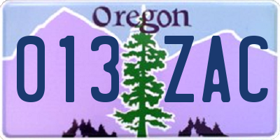 OR license plate 013ZAC