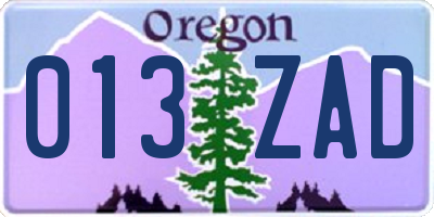 OR license plate 013ZAD