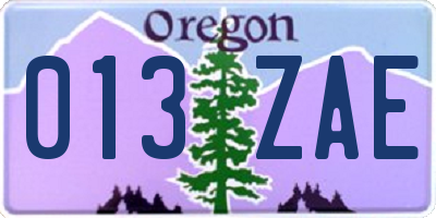 OR license plate 013ZAE