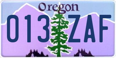 OR license plate 013ZAF