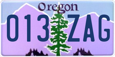 OR license plate 013ZAG
