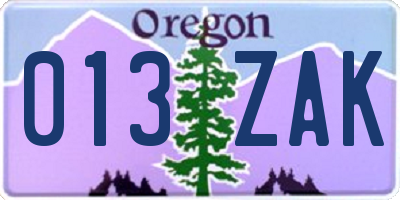 OR license plate 013ZAK