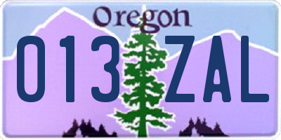 OR license plate 013ZAL