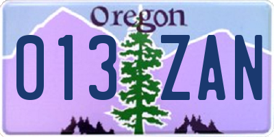 OR license plate 013ZAN
