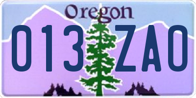 OR license plate 013ZAO