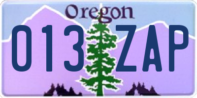 OR license plate 013ZAP