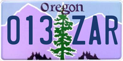 OR license plate 013ZAR