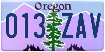 OR license plate 013ZAV