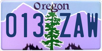 OR license plate 013ZAW