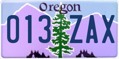 OR license plate 013ZAX
