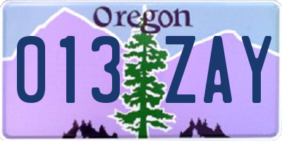 OR license plate 013ZAY