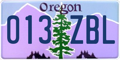 OR license plate 013ZBL