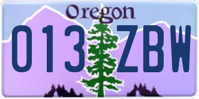 OR license plate 013ZBW
