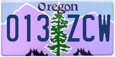 OR license plate 013ZCW