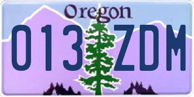 OR license plate 013ZDM