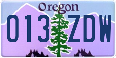 OR license plate 013ZDW