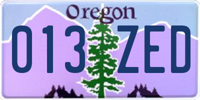 OR license plate 013ZED