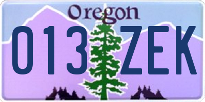 OR license plate 013ZEK