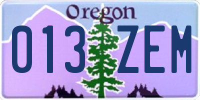 OR license plate 013ZEM