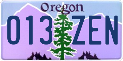 OR license plate 013ZEN