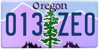 OR license plate 013ZEO