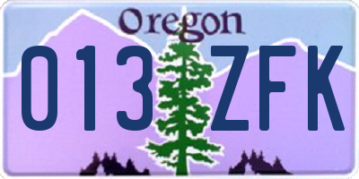 OR license plate 013ZFK