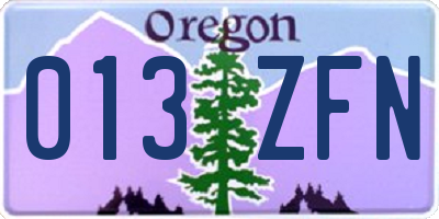 OR license plate 013ZFN