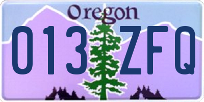 OR license plate 013ZFQ
